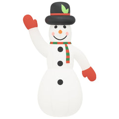 A 145.7-inch white inflatable LED snowman with black hat, green scarf, and red mittens, waving one arm.
