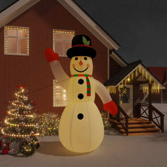 Tall white inflatable LED snowman with hat and scarf, 179.1 inches, for outdoor Christmas decor.