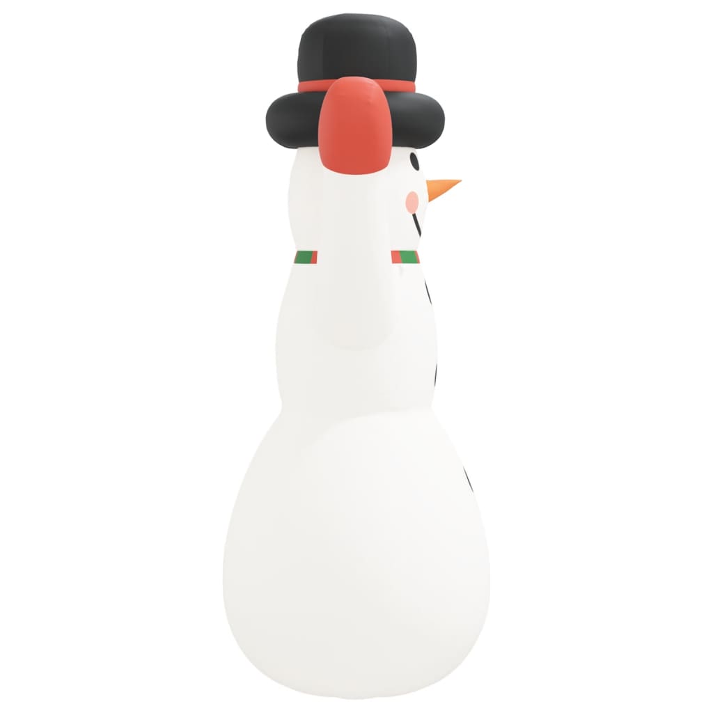 10ft inflatable Christmas snowman with black top hat, red accents, and multicolor LEDs.