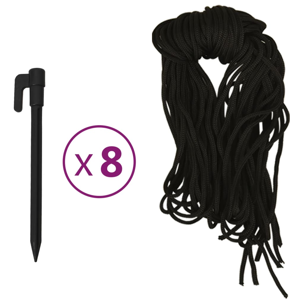 Pack of 8 black garden stakes and ropes for securing inflatable decorations.