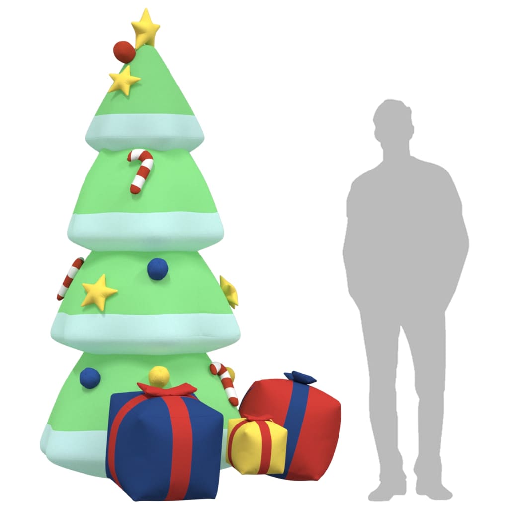 94.5-inch inflatable LED Christmas tree in green with multicolor lights, ornaments, and gifts.