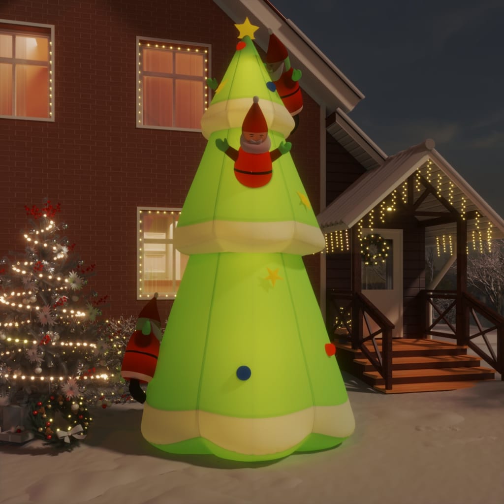6.5ft inflatable LED Christmas tree in multicolor Oxford fabric with gnomes.
