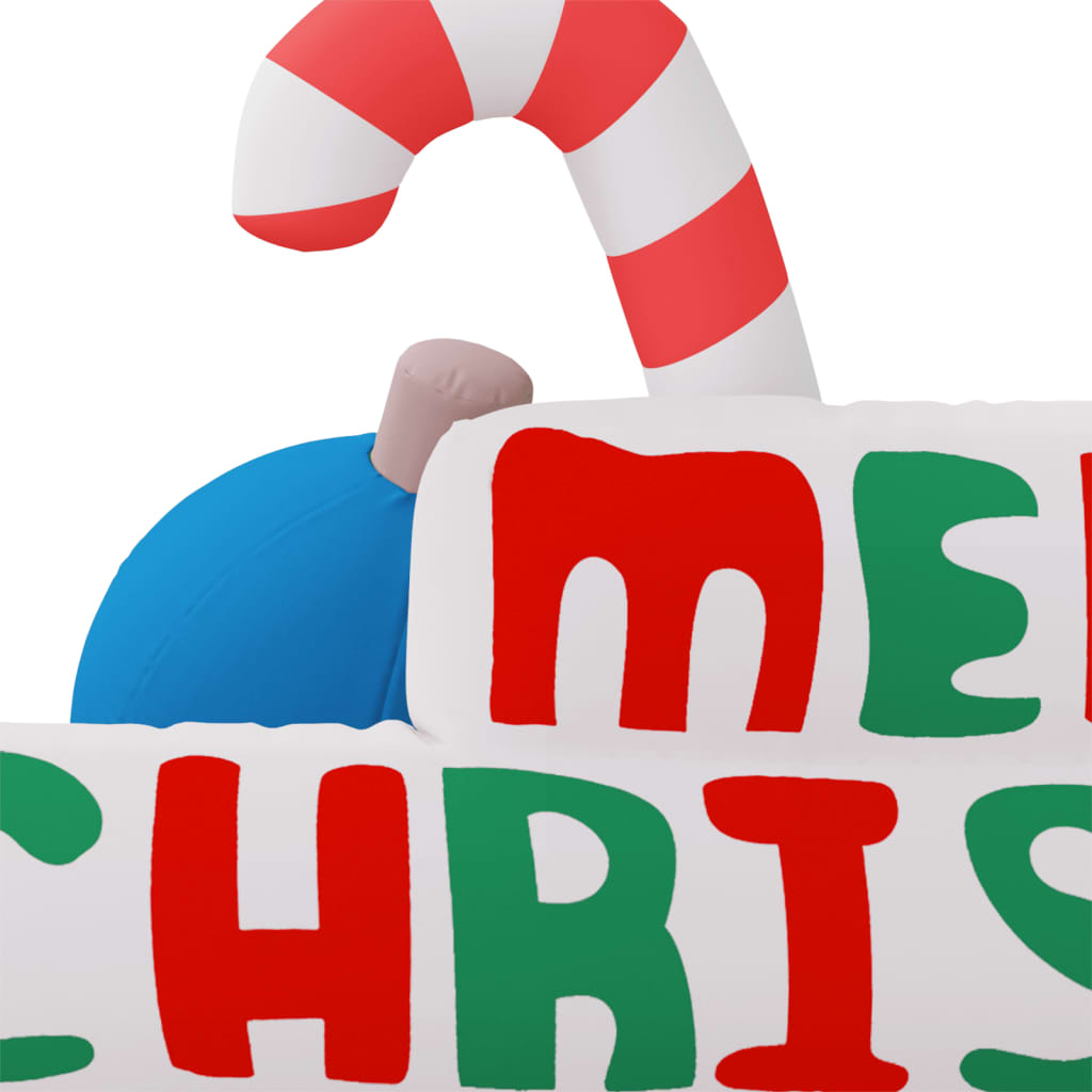 77.6-inch inflatable Merry Christmas yard decoration with LED lights, candy cane, and snowman.