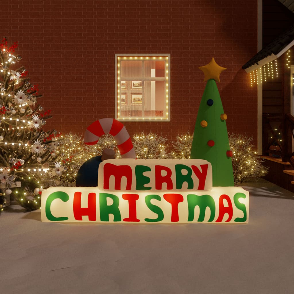 77.6-inch inflatable Merry Christmas yard decoration with LED lights and candy cane.