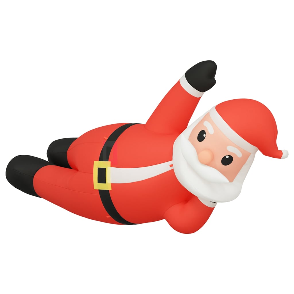 63-inch inflatable lying Santa with multicolor LED lights in red suit and hat.