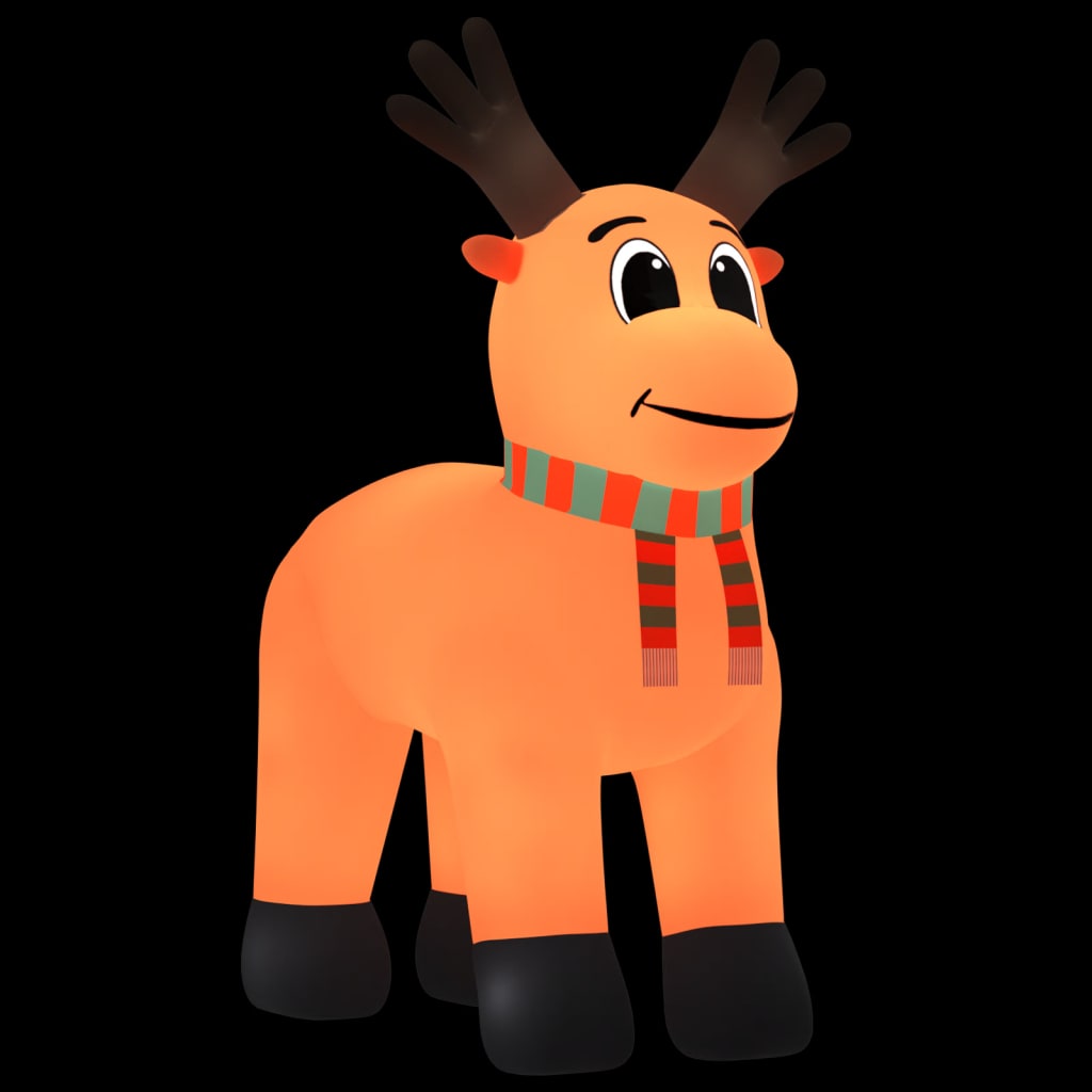 A 196.9-inch tall inflatable Christmas reindeer with LED lights and a colorful scarf.