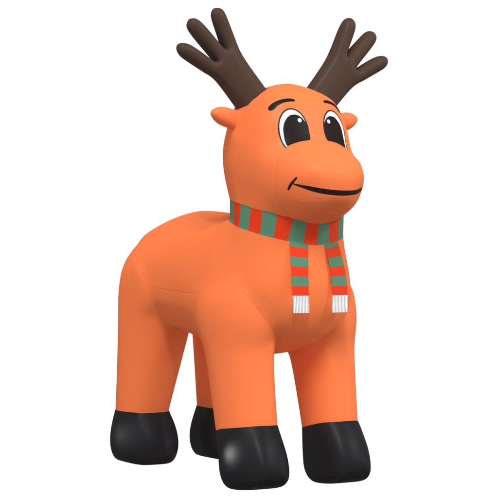 Orange inflatable Christmas reindeer with antlers, scarf, and black hooves, standing 196.9 inches tall.