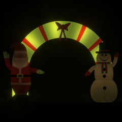 Inflatable Christmas arch gate featuring Santa and snowman figures with LED lights.