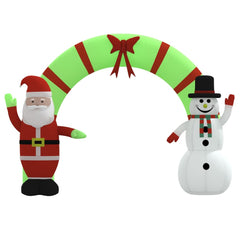 Inflatable Christmas arch gate featuring Santa and snowman figures with LED lights.