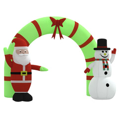 Inflatable Christmas arch gate featuring Santa and snowman figures with LED lights.