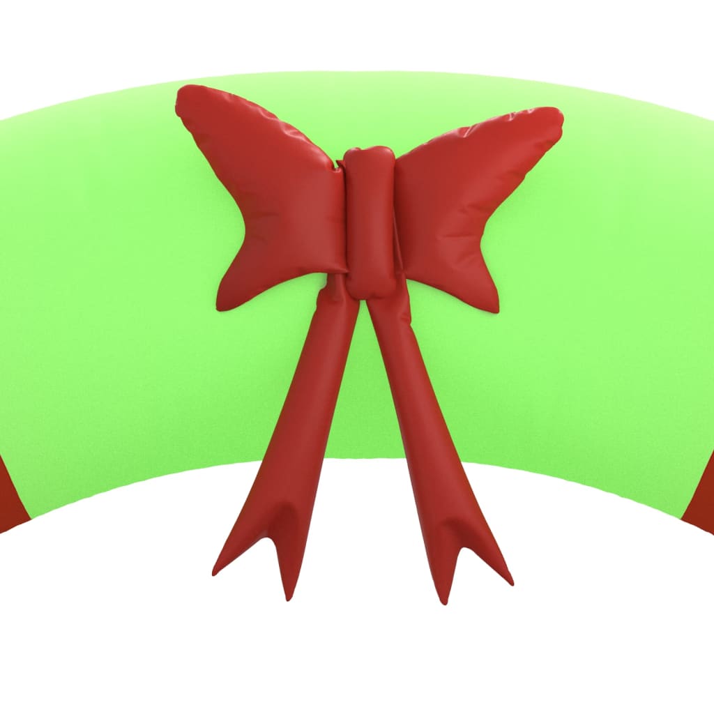 Inflatable Christmas arch gate featuring Santa and snowman with red bow and LED lights.