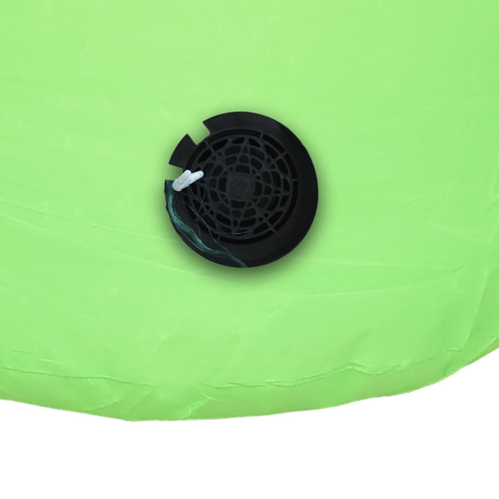 Green inflatable Christmas arch gate featuring Santa and snowman with integrated LED lights and black air valve.