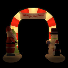 Inflatable 102.4-inch arch gate featuring Santa and snowman with multicolor LED lights.