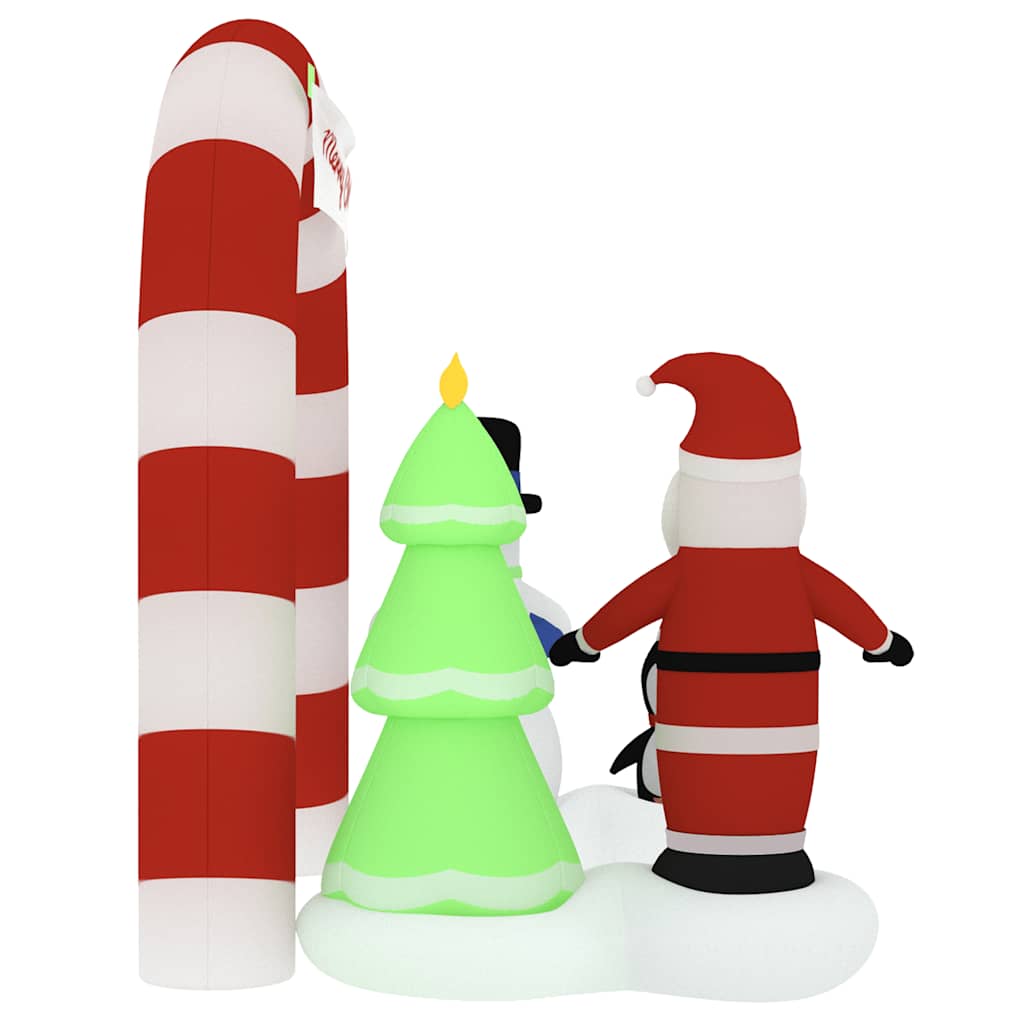 Inflatable Santa snowman arch gate with LED multicolor lights, 102.4 inches tall.