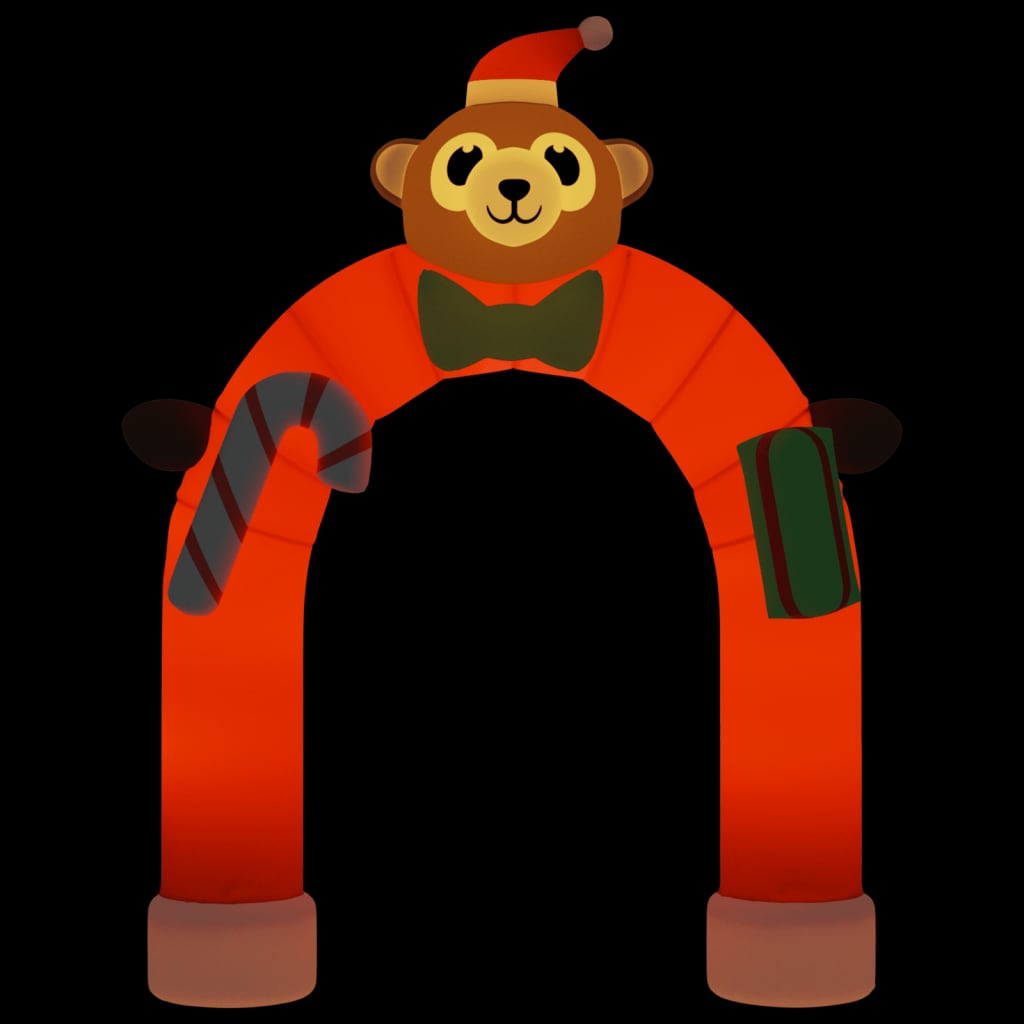 Multicolor inflatable Christmas LED arch gate, 149.6 inches tall, with bear and candy cane design.