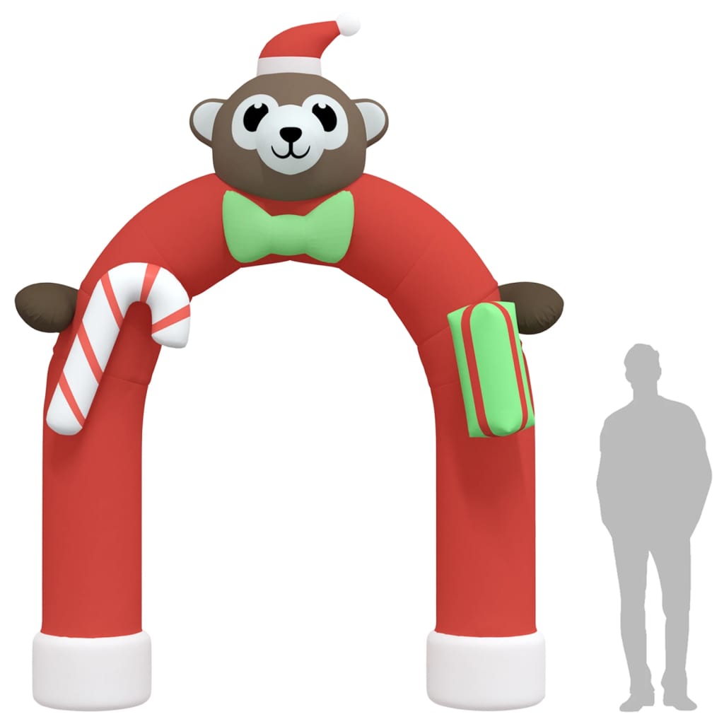 A 149.6-inch Christmas inflatable arch gate with a monkey, candy cane, and gift.