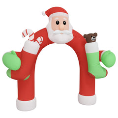 Inflatable Christmas arch gate featuring Santa, bear, and multicolor LED lights, 126 inches tall.