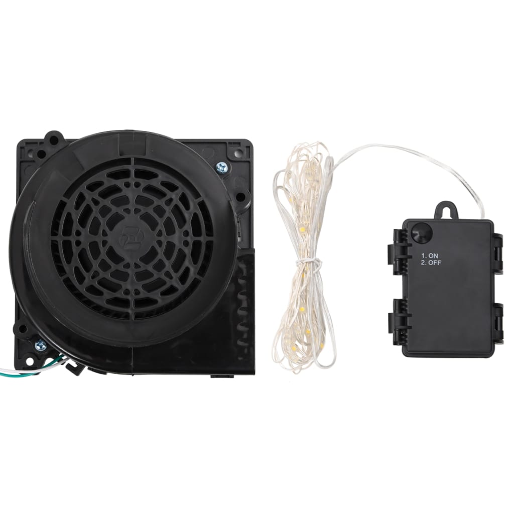 Black inflatable fan and wired LED control box for Christmas arch gate decoration.