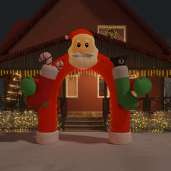 Inflatable multicolor LED Christmas arch gate with Santa, 126 inches tall.