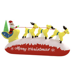 Inflatable multicolor LED Santa and reindeer Christmas decoration with snow base.