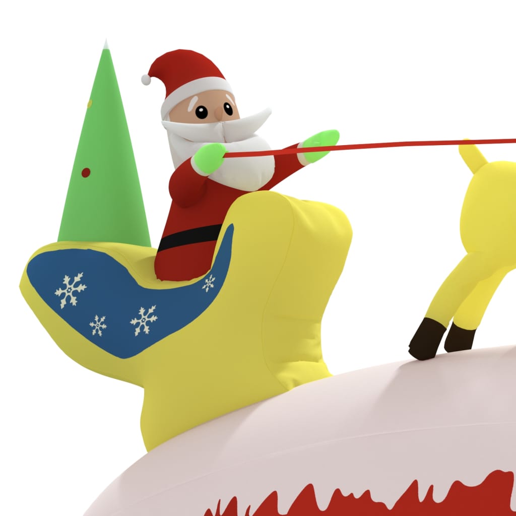 Inflatable Santa and reindeer Christmas decoration with multicolor LED lights.