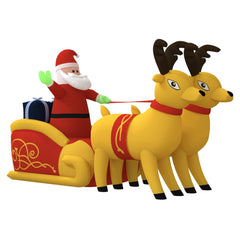 Inflatable Santa with two reindeer pulling a sleigh, 51.2 inches tall, with LED lights.