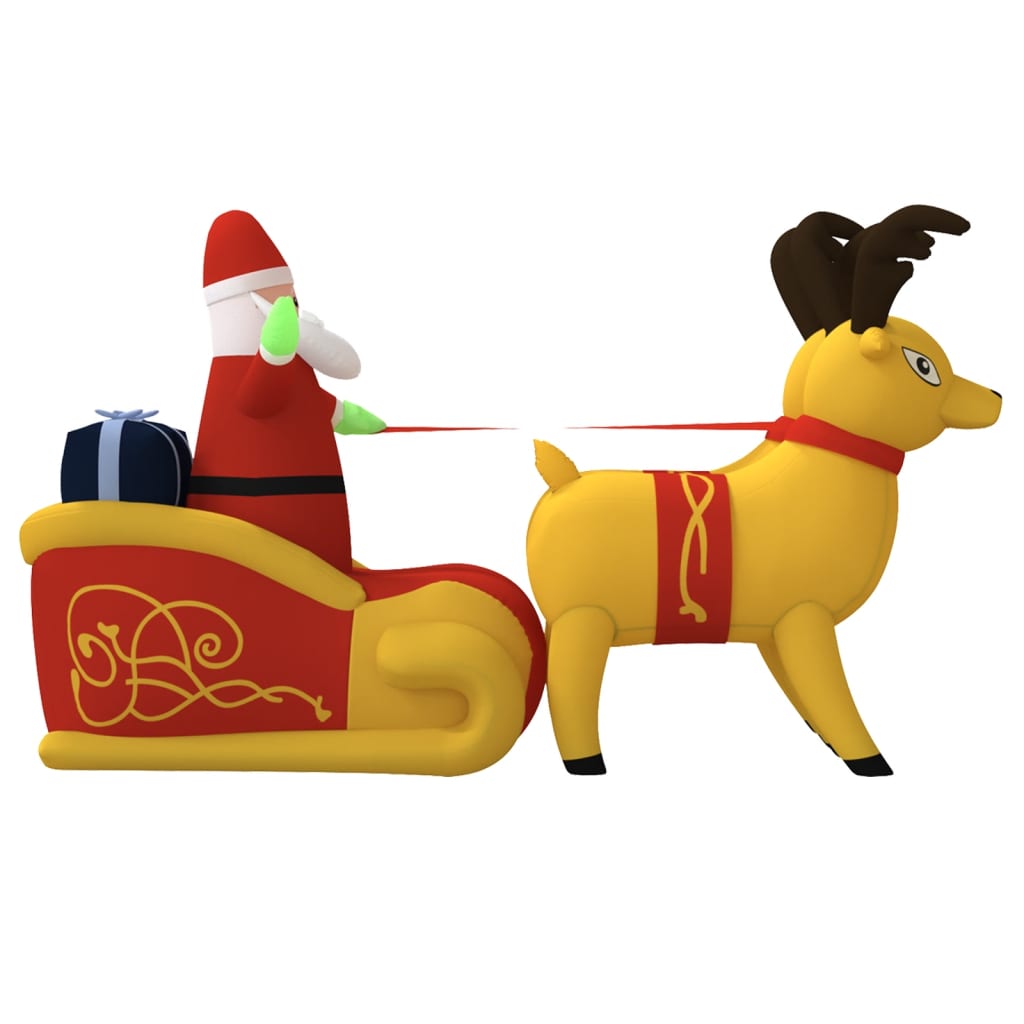Inflatable Santa in red sleigh pulled by yellow reindeer, 51.2in LED Christmas decoration.