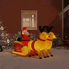 Inflatable 51.2-inch Santa with two reindeer in a sleigh, featuring LED lights for Christmas decoration.