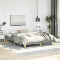 Bed Frame Light Gray Polyester Fabric, Plywood, Engineered Wood