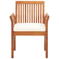 Garden Dining Chair Set of 8 Natural acacia wood, Cream cushion
