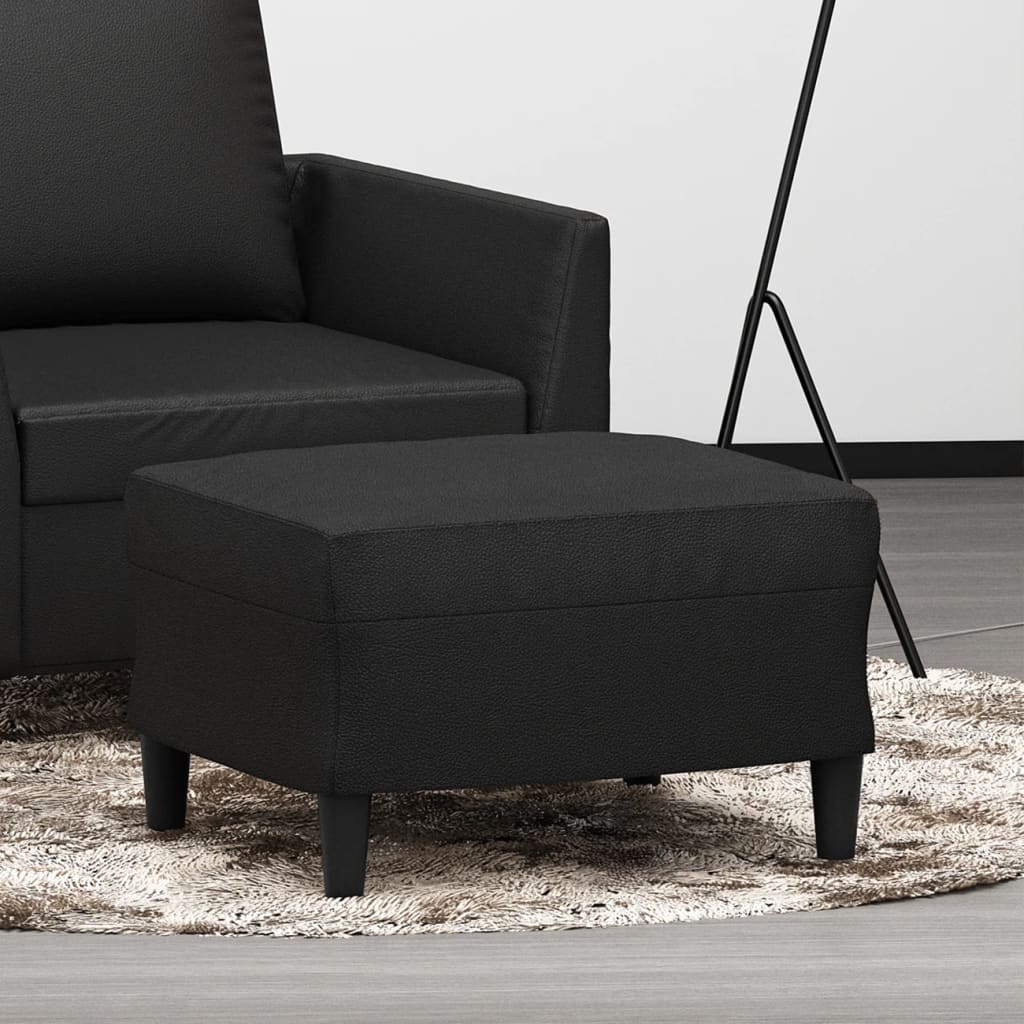 Footstool Black Faux leather 23.6 x 19.7 x 16.1 in Stylish