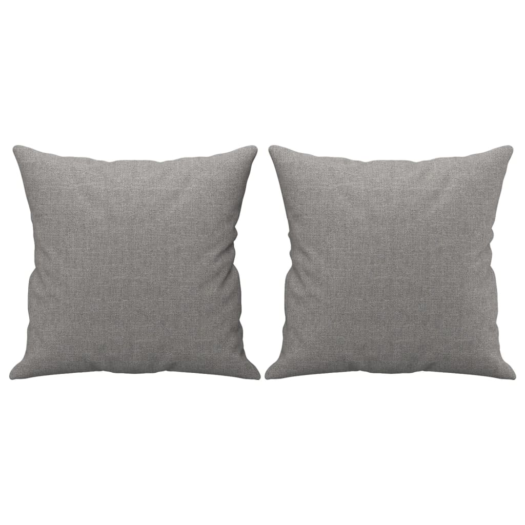 Set of two light gray fabric throw pillows, each 15.7x15.7 inches.