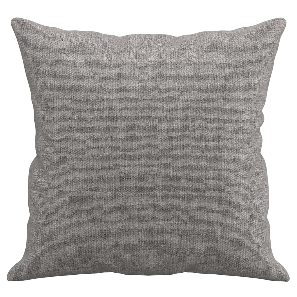 Set of two light gray fabric throw pillows, 15.7x15.7 inches, square shape.