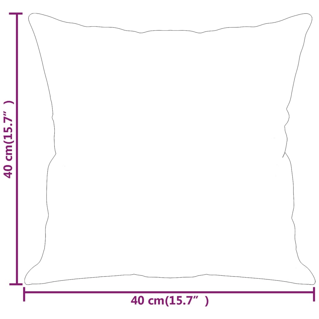 Two dark gray square throw pillows made of fabric, measuring 15.7 inches each.