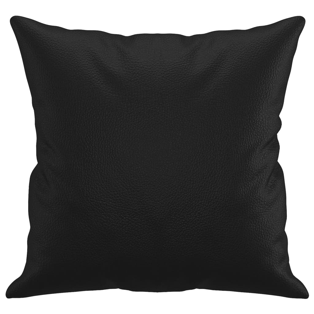 Two black faux leather throw pillows, each 15.7 inches square, in a 2-pack.