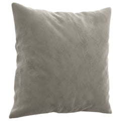 Set of two light gray velvet throw pillows, each 15.7 inches square.