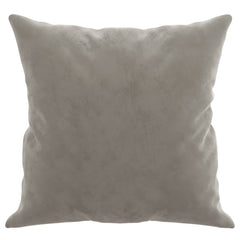 Set of two light gray velvet throw pillows, each 15.7 inches square.