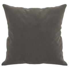 Two dark gray velvet throw pillows, each 15.7 inches square, shown from multiple angles.