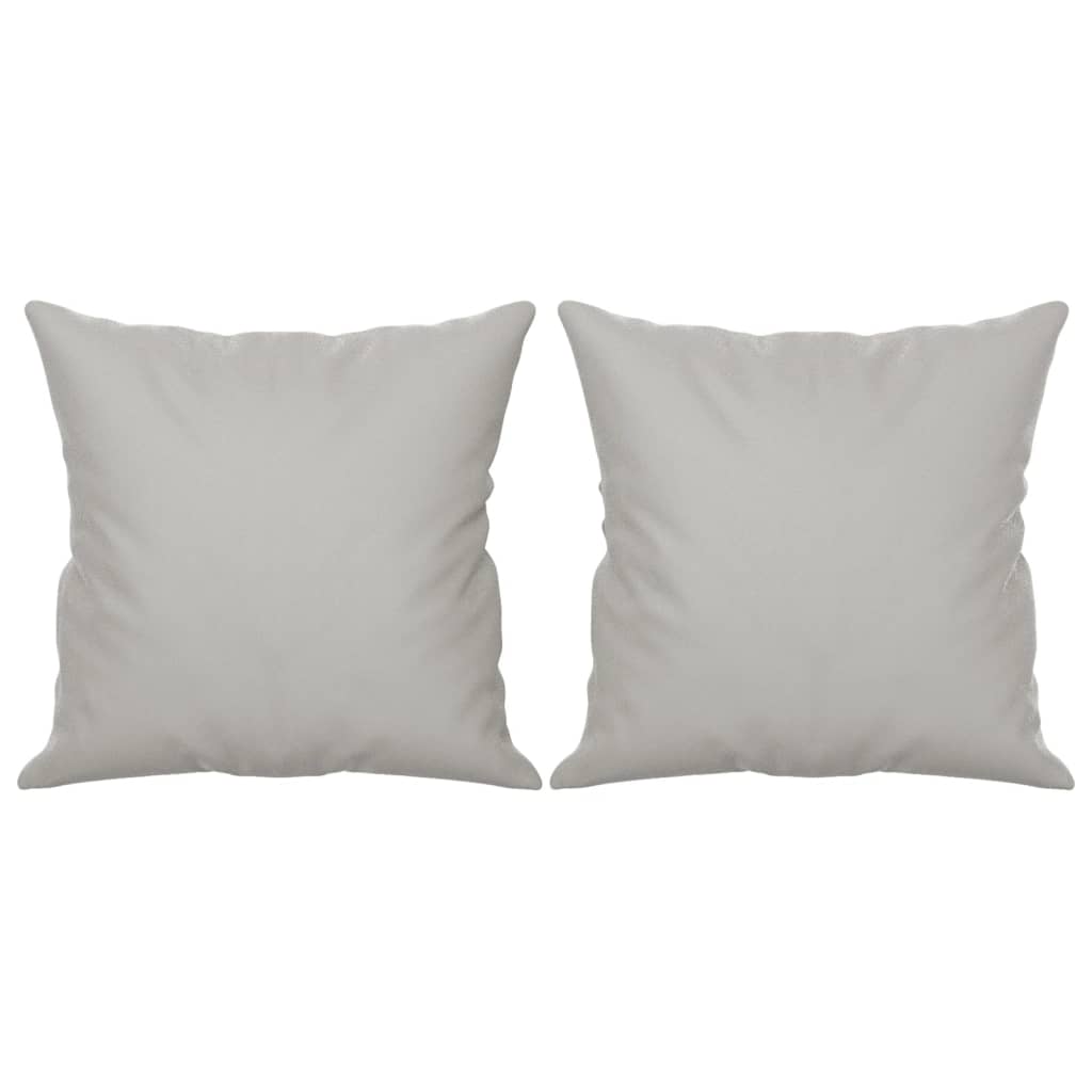 Two light gray microfiber throw pillows, each 15.7 inches square, in a 2-pack.