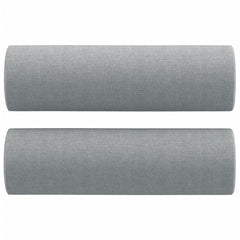 Two light gray fabric bolster throw pillows, each 5.9 by 19.7 inches.
