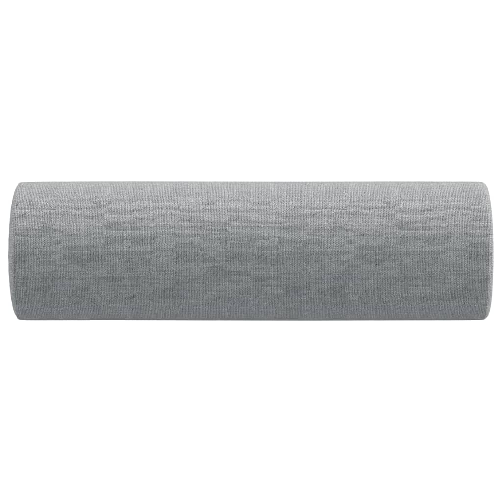 Two light gray fabric bolster throw pillows, each 5.9 by 19.7 inches.