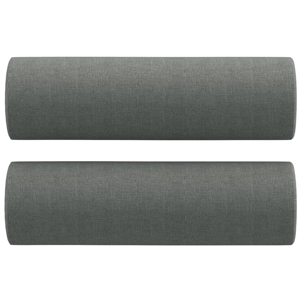 Set of two dark gray fabric bolster throw pillows, each 5.9 by 19.7 inches.