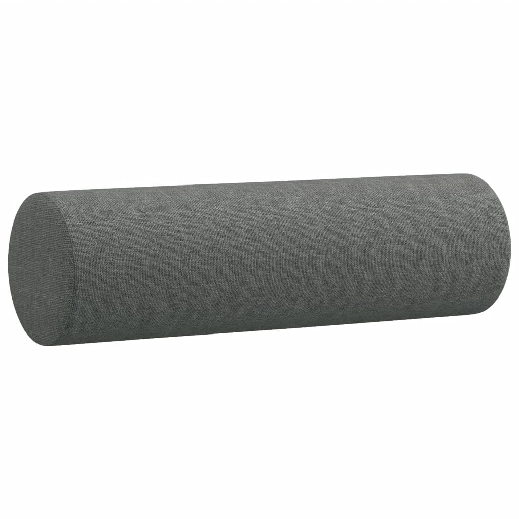 Set of two dark gray fabric bolster throw pillows, each 5.9 by 19.7 inches.