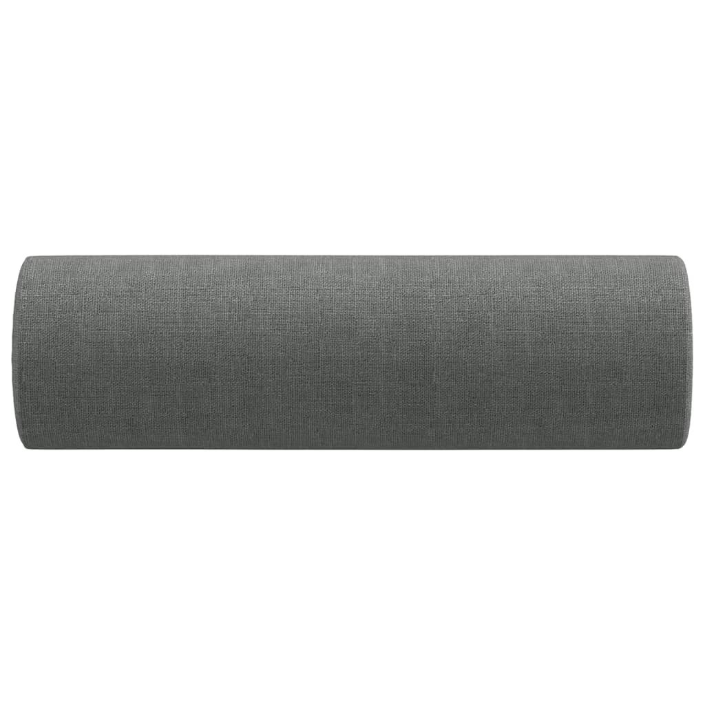 Set of two dark gray fabric bolster throw pillows, each 5.9 by 19.7 inches.