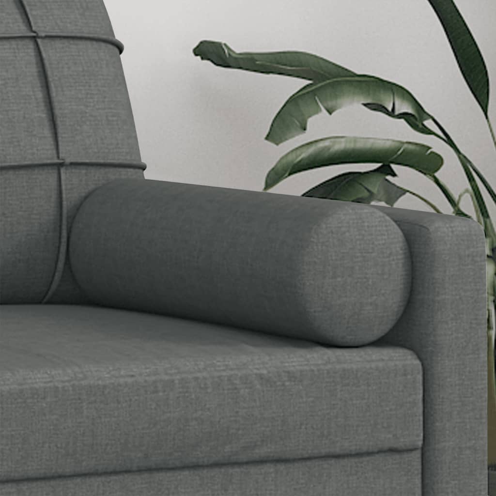 Set of two dark gray fabric bolster throw pillows, each 5.9x19.7 inches.