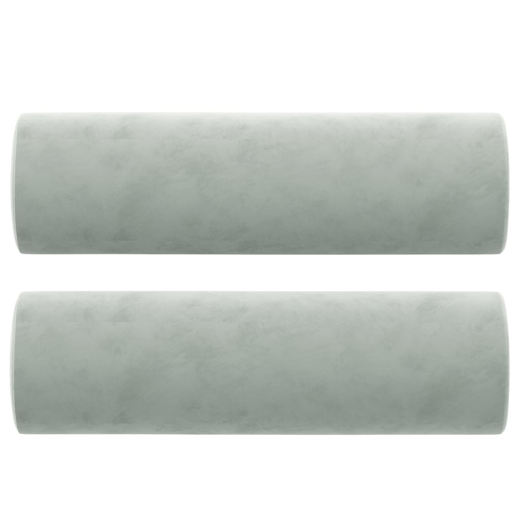 Two light gray velvet cylindrical throw pillows, 5.9x19.7 inches, in a 2-pack.