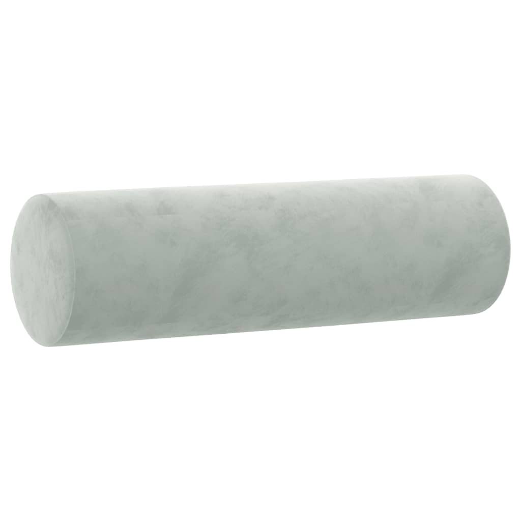 Two light gray velvet cylindrical throw pillows, 5.9x19.7 inches, sold as a 2-pack.