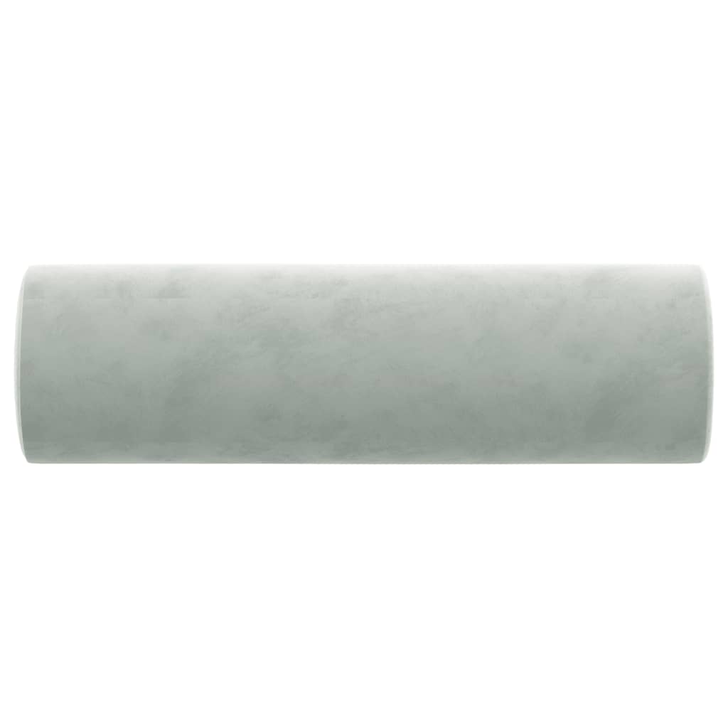 Two light gray velvet cylindrical throw pillows, 5.9x19.7 inches each.