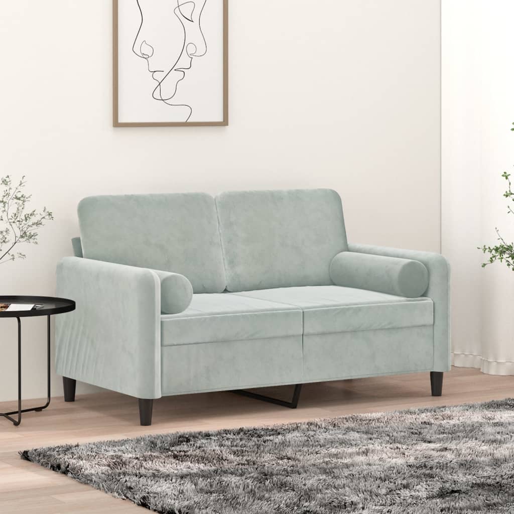 Two light gray velvet cylindrical throw pillows, 5.9x19.7 inches, sold as a 2-pack.