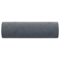 Two dark gray velvet throw pillows in a cylindrical bolster shape, 5.9 by 19.7 inches.